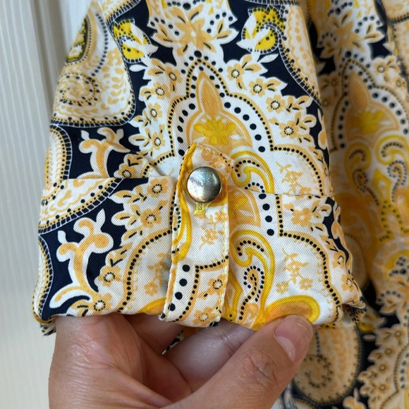 DM Donna Morgan Paisley Print Puff Sleeve Front Button Midi Dress 100% Silk sz 6 - Picture 4 of 11